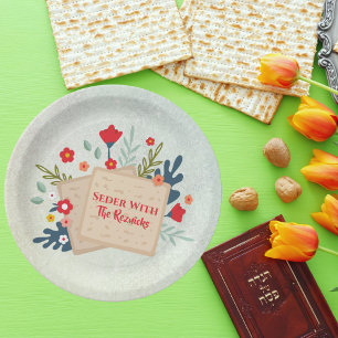 Grüne Blume mit Matzah Pessach Seder Pappteller