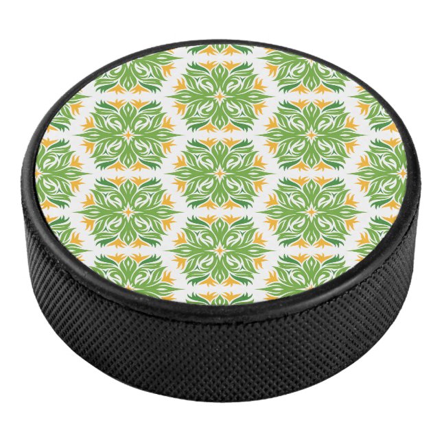 Grüne Blume, Muster von Blume, Blumenmuster Eishockey Puck (3/4)