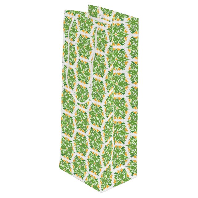 Grüne Blume, Muster von Blume, Blumenmuster Geschenktüte Für Weinflaschen (Rückseite Schrägansicht)