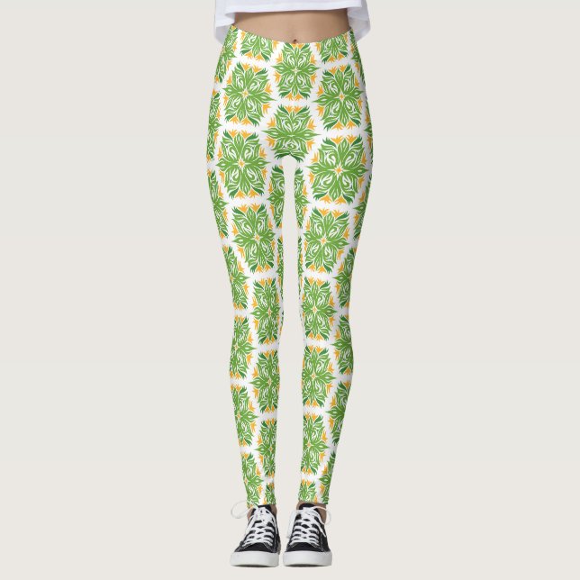 Grüne Blume, Muster von Blume, Blumenmuster Leggings (Vorderseite)