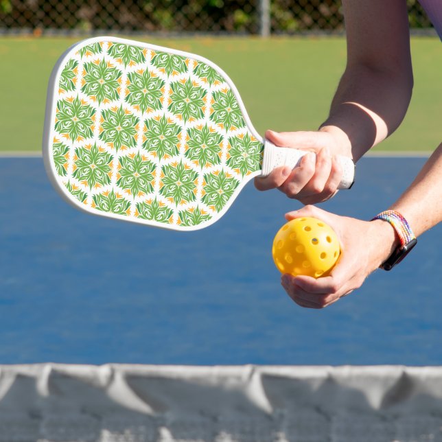 Grüne Blume, Muster von Blume, Blumenmuster Pickleball Schläger (InSitu)