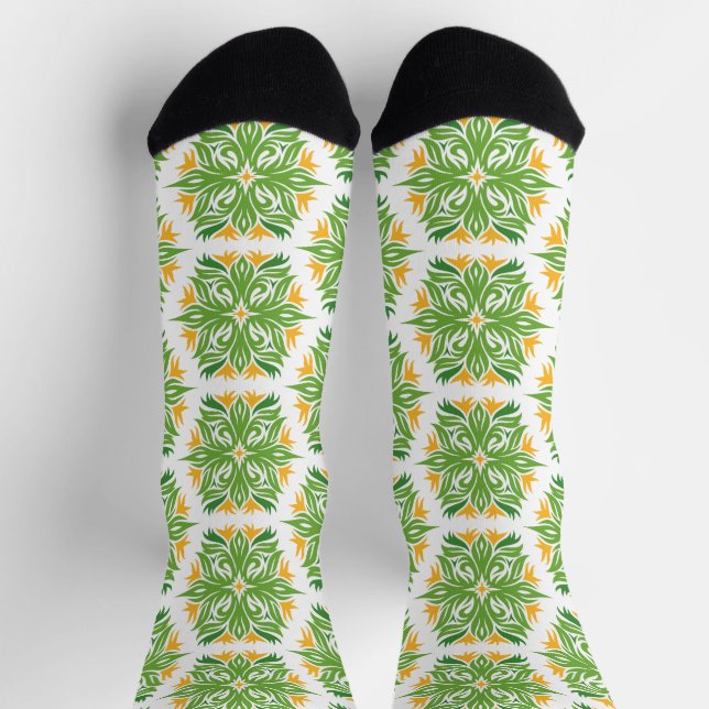 Grüne Blume, Muster von Blume, Blumenmuster Socken (Oben)