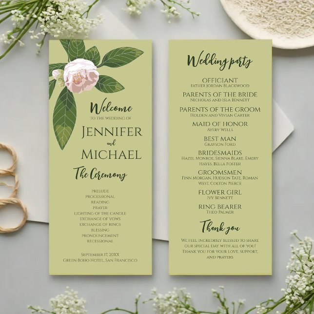 Grüne Blumen Einfaches Hochzeitsprogramm (Greenery Floral Simple Elegant Wedding Program)
