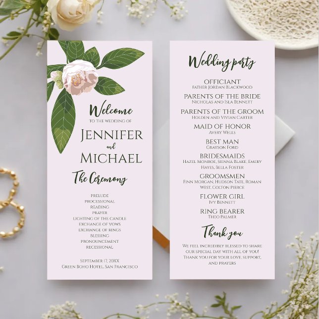 Grüne Blumen Einfaches Hochzeitsprogramm (Greenery Floral Simple Elegant Wedding Program)