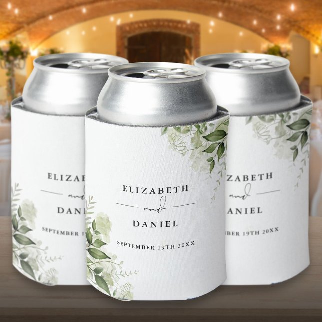 Grüne Blumen Elegante Moderne Hochzeit Dosenkühler (Greenery Floral Elegant Modern Wedding Can Cooler)