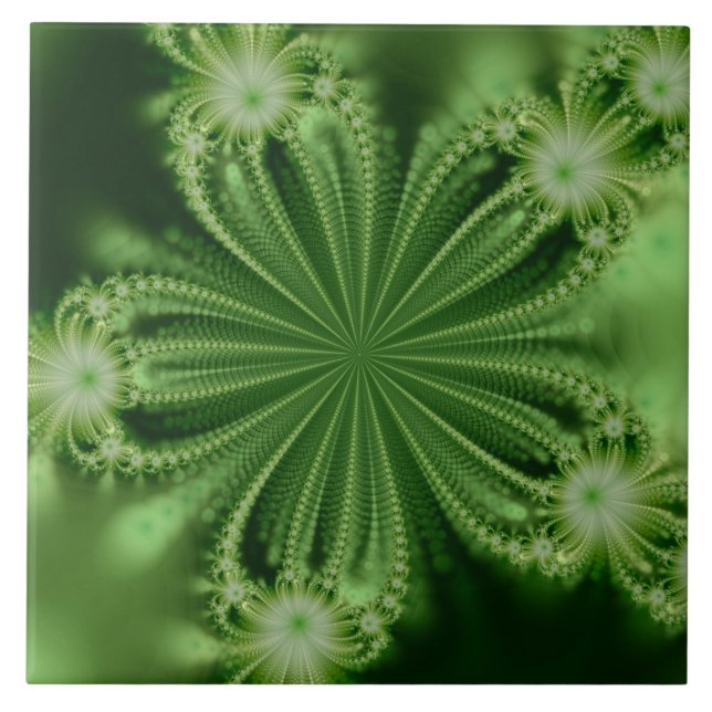 Grüne Blumen-Fraktal-Keramik-Fliese Fliese (Vorderseite)