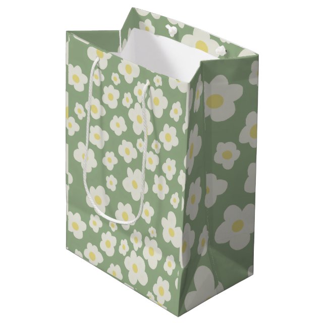 Grüne Blumen-Geschenktasche Mittlere Geschenktüte (Vorderseite Schrägansicht)
