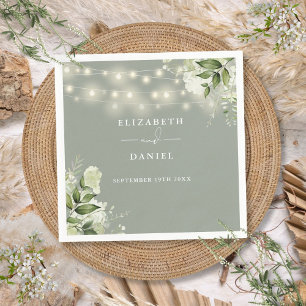 Grüne Blumen-Girlanden-Lichter Sage-Grüne Hochzeit Serviette