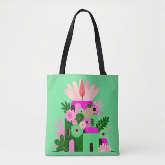 Grüne Blumen-Haustasche