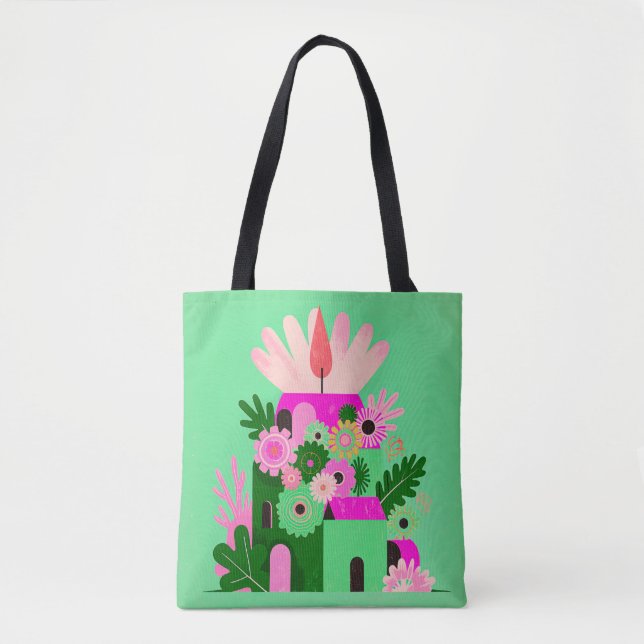 Grüne Blumen-Haustasche (Vorderseite)
