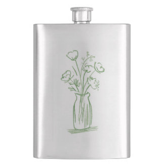 Grüne Blumen | Minimale handgezeichnete botanische Flachmann