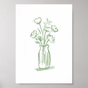 Grüne Blumen Minimalistische handgezeichnete Bot Poster