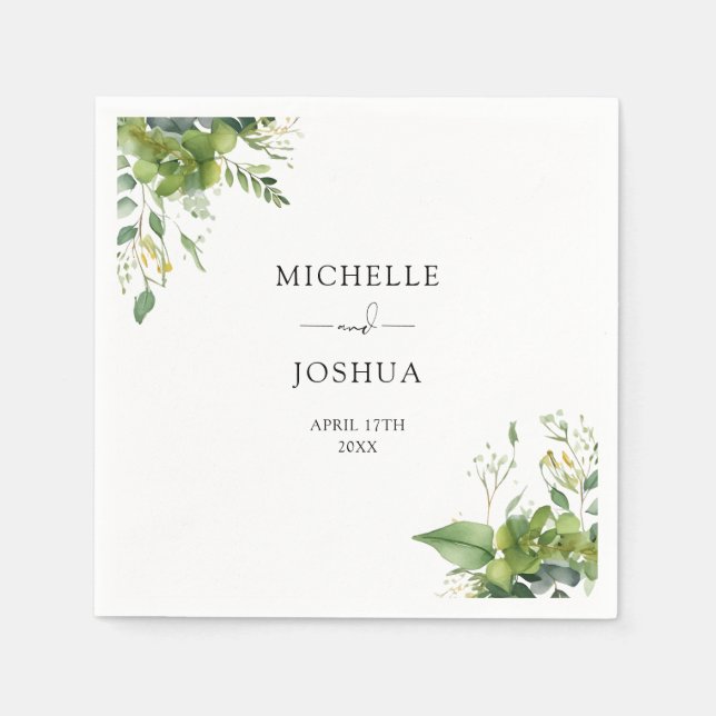 Grüne Blumen Moderne Elegante Hochzeit Serviette (Vorderseite)