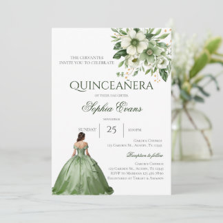 Grüne Blumen Quinceanera Einladung