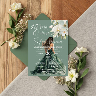 Grüne Blumen Quinceañera spanische Einladung
