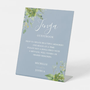 Grüne Blumen Staublila Jenga Hochzeitsgästebuch Sockelschild