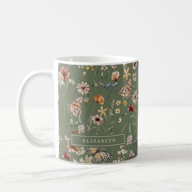 Grüne Blumen-Tasse Kaffeetasse (Links)