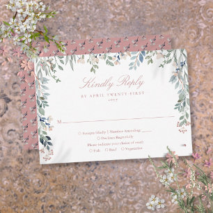 Grüne Blumen Wildblumen Staubige Rosen Hochzeit RSVP Karte