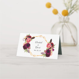 Grüne Blumenblätter Bordeaux Hochzeit Platzkarte