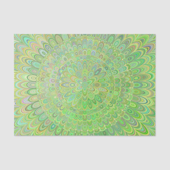 Grüne Blumenfeder-Mandala Seidenpapier (Vorderseite)