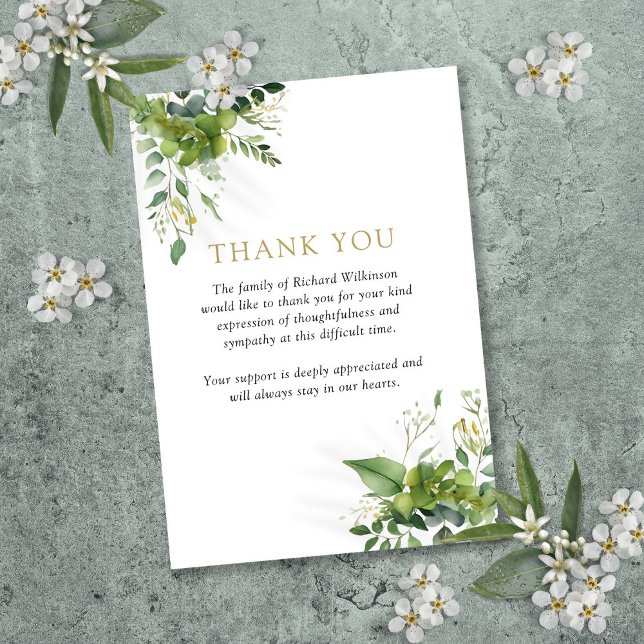 Grüne Blumenfeier zur Beerdigung des Lebens Dankeskarte (Greenery Floral Celebration Of Life Funeral Thank You Card)