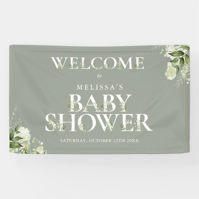 Grüne Blumengeschirr Grüne Babydusche Willkommen Banner (Horizontal)