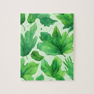 Grüne Blumengestaltung mit Wasserfarbenblättern Puzzle