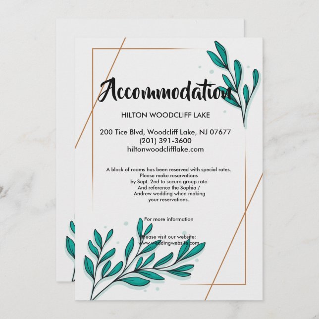Grüne Blumengoldfolie Unterbringung Einladung (Vorne/Hinten)