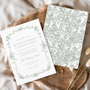 Grüne Blumenhochzeit auf viktorianischem Vintagem  Einladung
