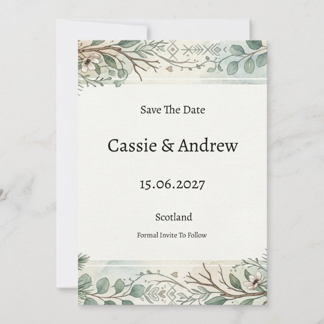 Grüne Blumenhochzeit Save The Date (Vorderseite)