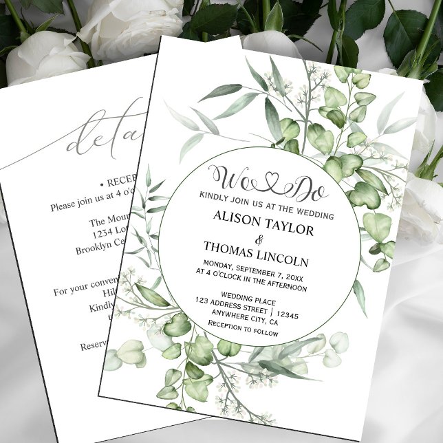Grüne Blumenkalligrafie ganz einfach Einladung ( wedding invitation card  hand-painted winter greenery, #greenery #sagegreen #greenandwhite #chic)
