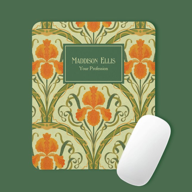 Grüne Blumenkunst im Jugendstil, feminines Geschäf Mousepad (Green Floral Art Nouveau Feminine Business Mouse Pad)