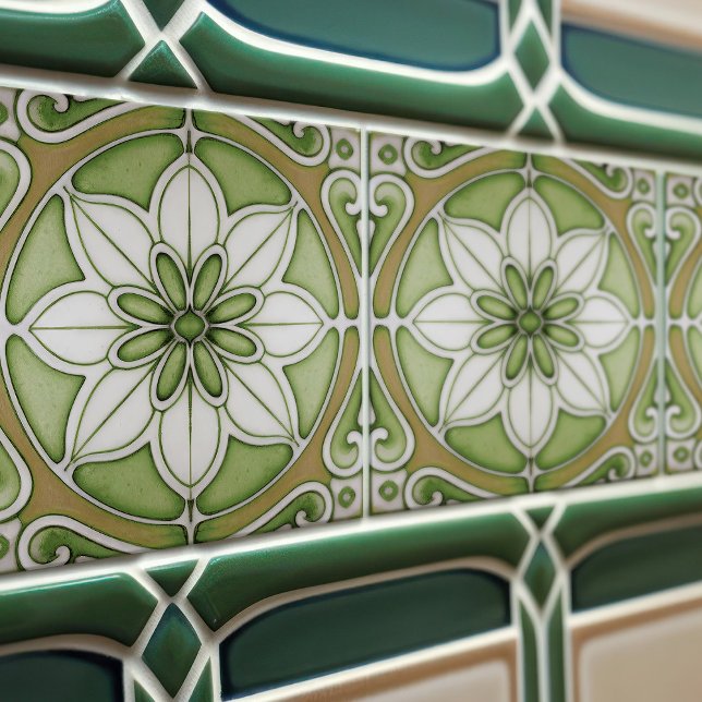 Grüne Blumenmauer Dekoration Jugendstil Backsplash Fliese (Von Creator hochgeladen)