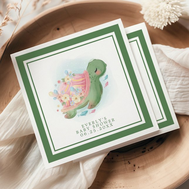 Grüne Blumenmeerschildkröte Niedliche Babydusche Serviette (Von Creator hochgeladen)