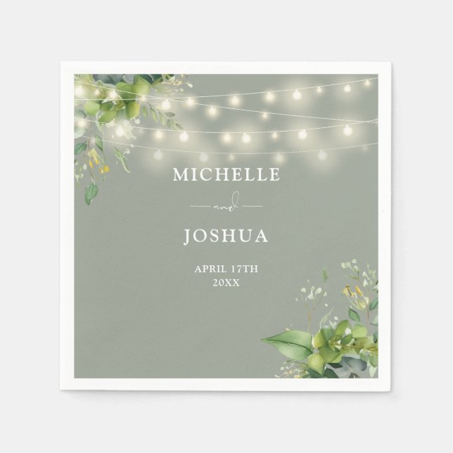 Grüne Blumenstrauß Lichter Sage Grüne Hochzeit Serviette (Vorderseite)
