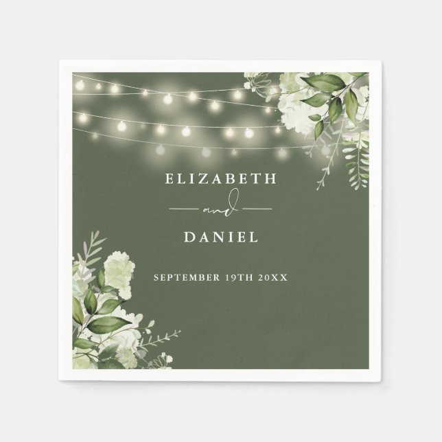 Grüne Blumenstrauß Lights Grüne Hochzeit Serviette (Vorderseite)
