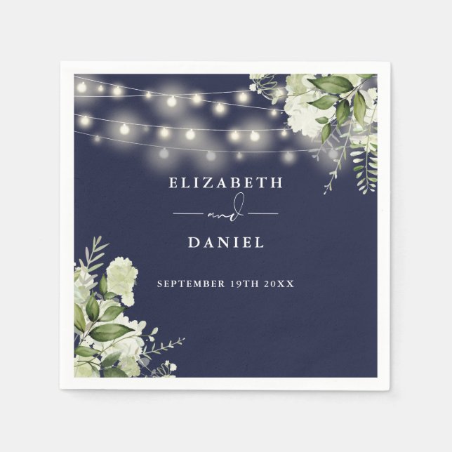 Grüne Blumenstrauß Lights Navy Blue Wedding Serviette (Vorderseite)