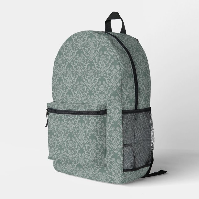 Grüne Blumentapete Bedruckter Rucksack (Rückseitige Ecke Rechts)