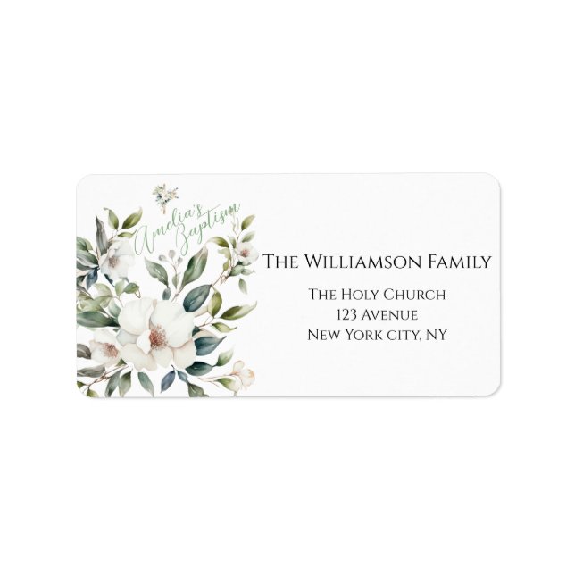 Grüne Blumentaufen Adressaufkleber (Vorne)