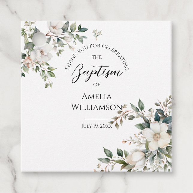 Grüne Blumentaufen Geschenkanhänger (Vorderseite)