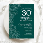 Grüne Blumenüberraschung 30. Geburtstag Party Einladung<br><div class="desc">Aquamarine grüne Überraschung 30. Geburtstag Party Einladung. Minimalistisches modernes Design mit botanischen Akzenten und Typografie-Script-Schriftart. Einfache florale Einladungskarte perfekt für eine stilvolle weibliche Überraschung am Tag. Kann für jedes Alter angepasst werden. Gedruckte Zazzle Einladungen oder Sofortdownload digitalen Vorlage.</div>
