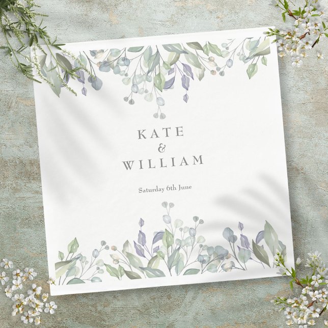 Grüne Blumenzwiebeln im Grünen von Sage und Lilac Serviette (Sage and Lilac Watercolor Greenery Floral Wedding Napkins)