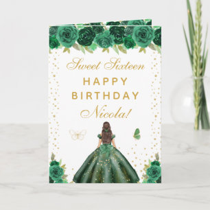 Grüne Blumige Brünette Haar Mädchen Sweet Sixteen Karte