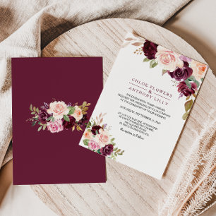Grüne Blush Burgundy Bloral Wedding Einladung