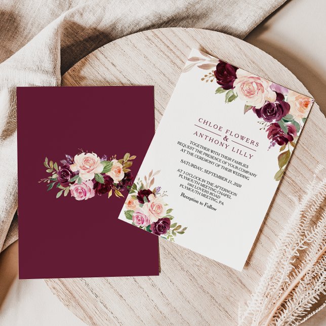 Grüne Blush Burgundy Bloral Wedding Einladung (Von Creator hochgeladen)