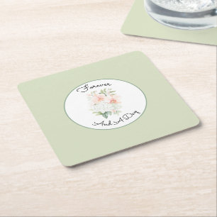 Grüne Blush Pfirsich Orchideen Blumen Hochzeit Rechteckiger Pappuntersetzer