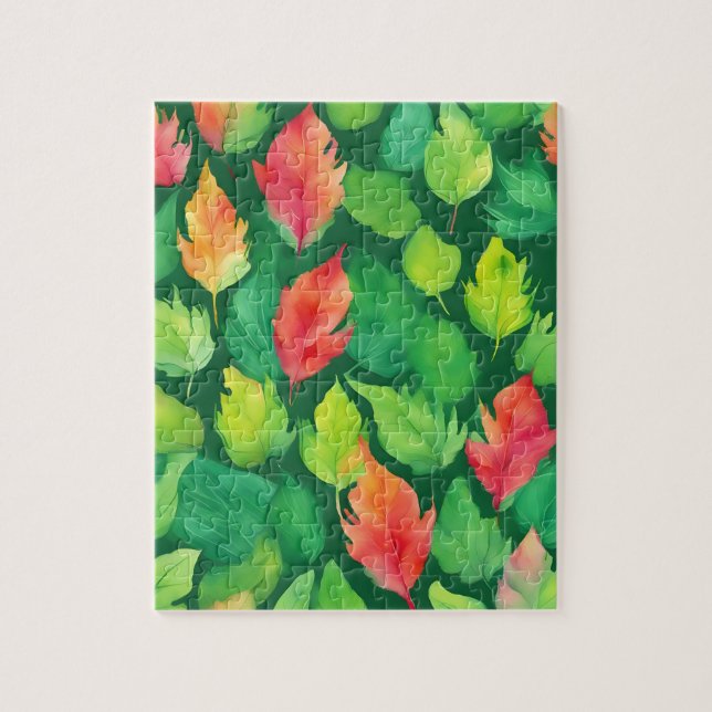 Grüne Blüte mit Herbstblättern Puzzle (Vertikal)