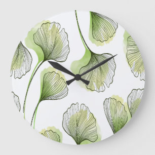 Grüne Blütenblätter Große Wanduhr