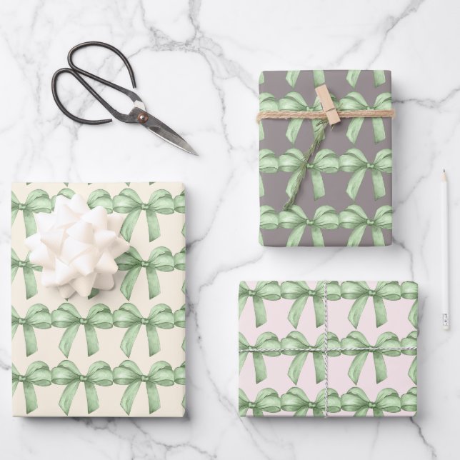 Grüne Bögen Packpapier. Geschenkverpackung. Geschenkpapier Set (Vorderseite)