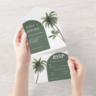 Grüne Bogen-Palmbaum-Hochzeit All In One Einladung